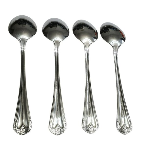 Hampton Silversmiths Katrinka 4 Oval Soup Spoons Stainless Replacement Place 215 - Picture 7 of 8